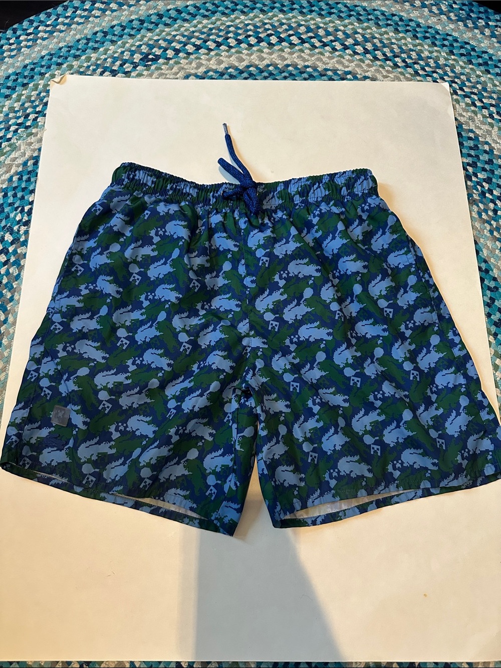 Lacoste x Minecraft Shorts Mens Small Blue Green Creeper Croc Swim Shorts Lined